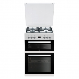 Beko 60cm Double Oven Gas Cooker with Glass Lid - White
